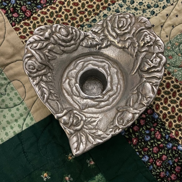 Pair of Arthur Court Pewter Rose Heart Shaped Taper Candle Holder - Picture 1 of 3